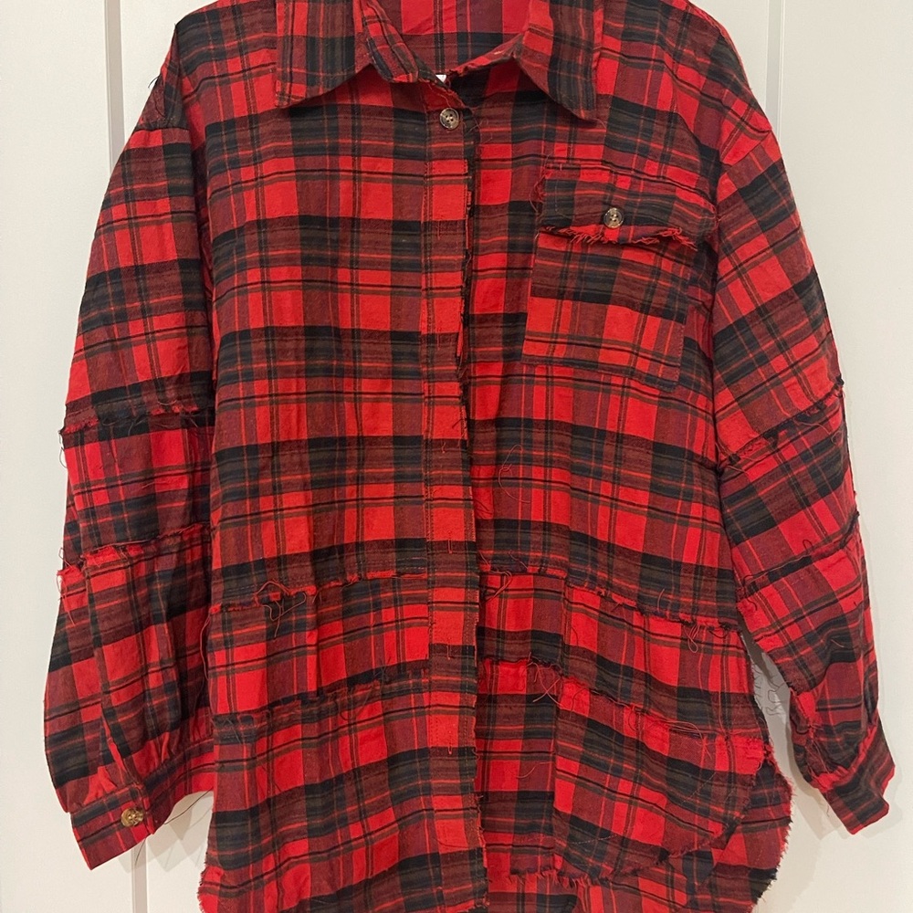 Plaid Button Down Shirt - Red and Black
